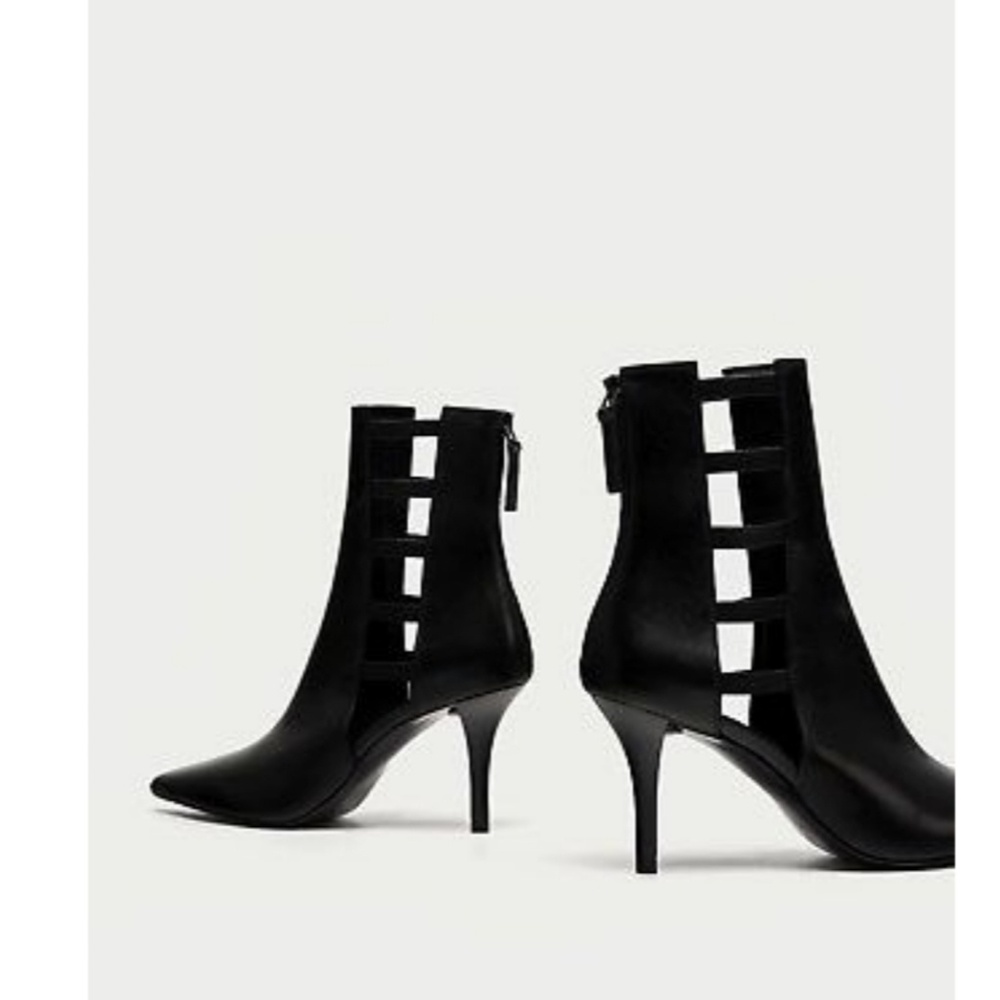 SOLD!!!NEW ZARA BLACK LEATHER BOOTS BOOTIES - Picture 2 of 8